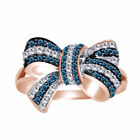 0.50 Ct Enhanced Bow Ring 10K Solid Gold Blue & White Diamond IGI Certified