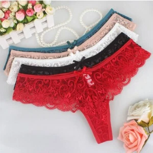 Womens Sexy Floral Lace Cheeky Panties Thong Underwear Low Waist Solid Lingerie - Picture 1 of 11