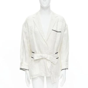 HAIDER ACKERMANN white geometric jacquard linen silk belted robe shirt FR36 XS - Picture 1 of 11