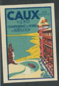 The 1930 Bobsled Championship Races ~CAUX - SWITZERLAND~ Great Old Poster Stamp - Picture 1 of 1