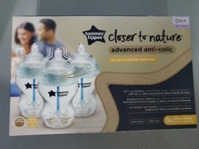 Tommee Tippee Closer to Nature 9oz Advanced Anti-Colic 0m+ 3 Bottle Set New - Image 1 of 4