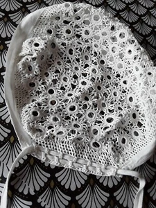 COIFFE ancienne begin coton crochet main bébé poupée @ - Foto 1 di 5