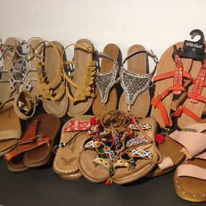 Summer Spring SANDAL Lot - 9 Pairs Pre-Owned + NEW Mix Boho Flat Sandals 7 - 8.5