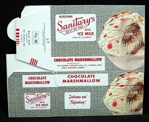 Cartón encerado de helado Old Warren Sanitary Milk Co Chocolate Marshmellow Ohio - Imagen 1 de 2
