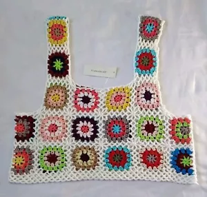 Francescas Hand Crochet Knit Granny Square Crop Tank Top Multicolor Bohemian NWT - Picture 1 of 8