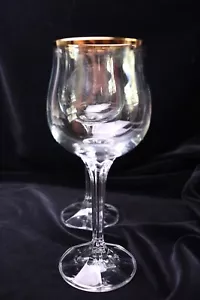 2 Bicchieri da Vino Boemia GENEVE Cristallo Trasparente Finitura Oro, MENTA! - Foto 1 di 5