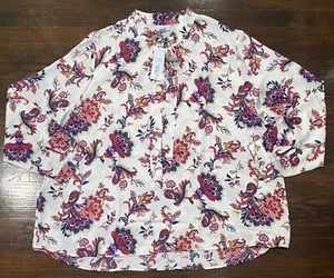 NWT Liz Claiborne CREMA Paisley 1 Eyelet Lace Tie Neck Blouse Size 3X Hi-Low Hem - Picture 1 of 9
