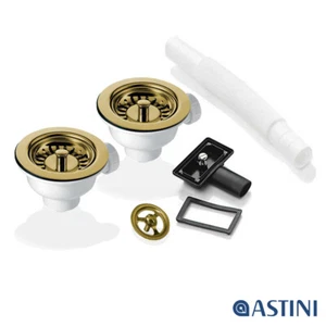 2x 90mm Gold Strainer Waste & Overflow For Astini, RAK, Rangemaster Ceramic Sink - Picture 1 of 8