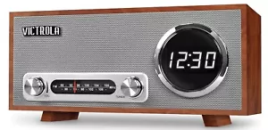 Victrola Bluetooth Digital Clock Stereo with FM Radio and USB Charging, Mahogany - Picture 1 of 1
