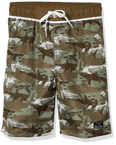 Big Chill Boys' Printed Swim Trunks, Olive, 4 - Picture 1 of 2