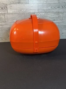 Vintage MCM Orange Plastic Picnic Set/Basket 1970's Service For 4 Complete Set - Picture 1 of 9