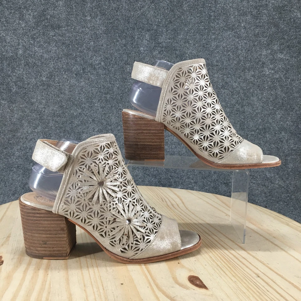 Sandalias Vince Camuto para mujer 9 M Kalison punta abierta tacones con cordones cuero plateado Foto 1 de 4