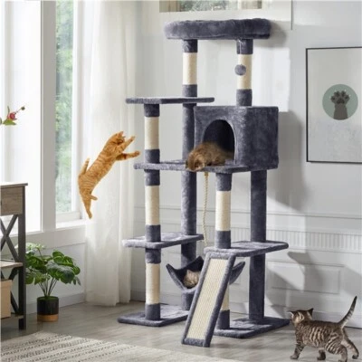 Torre de árbol para gatos de 63 pulgadas para gatos de interior, estable torre para gatos gato condominio casa de juegos para mascotas Foto 1 de 4