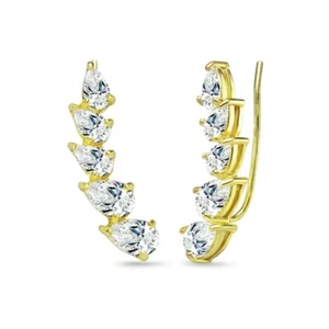 Gold over Silver Teardrop Climber Crawler Earrings Made with AAA Zirconia - Picture 1 of 4