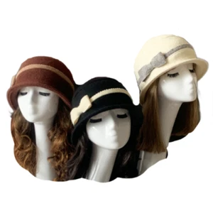Women's 1920s Winter 100% Wool Cap Beret Beanie Cloche Bucket - Picture 1 of 1