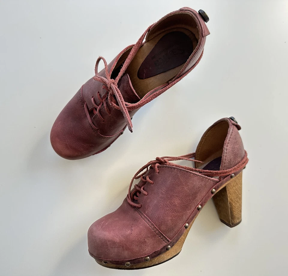 Zuecos Sanita Theadora de gamuza con cordones de madera gruesa plataforma tacón zapatos talla 37 Foto 1 de 4