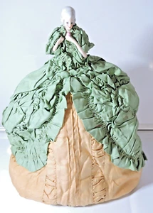 Antique Kister Porcelain Half Doll Marie Antoinette Tea Cozy Silk Robe Open Arm - Picture 1 of 11
