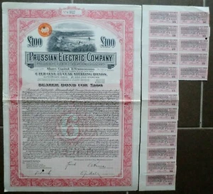Prussian Electric Company, 6% Sterling Bond 1928 (100 Pfund) + Coupons - Bild 1 von 4
