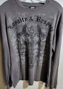 VTG Y2K MMA Elite long sleeve thermal waffle shirt mens cross skulls XL gray - Picture 1 of 2
