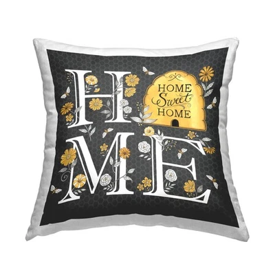 Sweet Home Floral Beehive Design by Deb Strain Throw Pillow, 18 x 18, Grey - Image 1 of 4