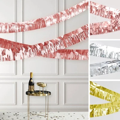 GUIRNALDA COLGANTE 16 pies borlas de lámina metálica flecos pancarta decoración de fiesta Foto 1 de 2