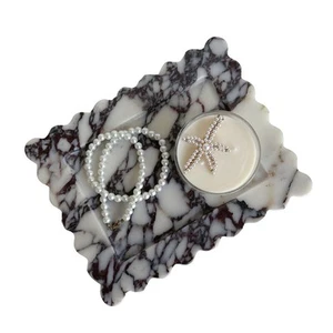 Natural Rectangle Travertine Marble Tray, Scalloped Edge, Handmade Decorative... - Picture 1 of 8