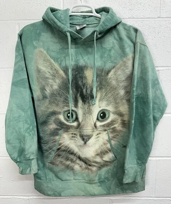 Sudadera con Capucha The Mountain Comfort Colors Verde Cara de Gatito Tie Dye Pullover Gato Mediana Foto 1 de 4