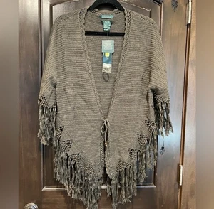 Cardigan Ralph Lauren misto seta lavorato a mano frange bohemien cravatta davanti prezzo al pubblico consigliato $ 179 - Foto 1 di 7