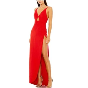 Ieena for MacDuggal Red Gown- size 6-style 27434 column, V-neck cutout,long - Picture 1 of 8