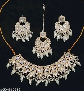 Indian Bollywood Silver Plated Kundan Choker Bridal Necklace Earrings Jewelry - Picture 1 of 7