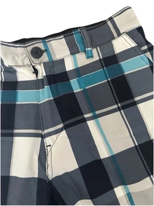 OP Flex 4-Way Stretch Shorts Men Size 32 Casual Blue Plaid Flat Front Chino - Picture 1 of 5