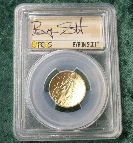 2020 W PCGS MS70 GOLD Basketball Hall of Fame $5 Coin, Byron Scott Autograph Cover