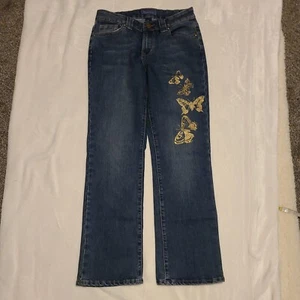BACCINI Womens 6P Embellished Gold Butterflies Dark Straight Leg Jeans - Picture 1 of 12