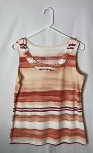 St. John's Bay M orange/white striped tank scoop ruffled neckline sleeveless - Picture 1 of 5