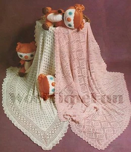 Knitting Pattern Baby Shawls Blankets Cot Covers 2 Designs. - Picture 1 of 2