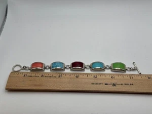 Vintage Natural Multi-Gemstone Sterling Silver 925 Tennis Bracelet - Picture 1 of 18