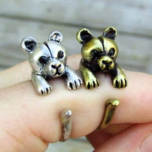 Bear Ring - Adjustable Wrap Ring - Silver or Bronze Animal Teddy Jewelry Gift - Picture 1 of 7