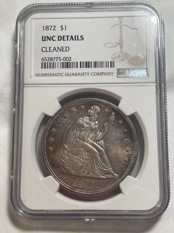 1872 P Seated Liberty $1 - NGC UNC DETAILS CLEANED (#Ym48) Cover