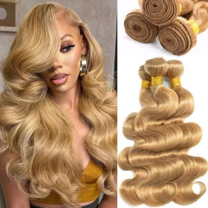 #27 Honey Blonde Body Wave Bundles Human Hair Brazilian Virgin Hair Extensions - Picture 1 of 10