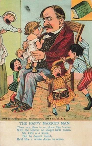 Postcard The Happy Married Man Comic 1905 UDB  Screaming Children Husband Father - Picture 1 of 2