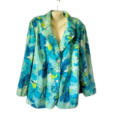 NUEVO Blazer Maggie Barnes Plus 28W Floral Azul Bolsillos Abotonados PRECIOSO NUEVO CON ETIQUETAS Foto 1 de 4