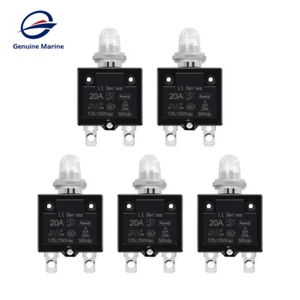 5x NEW 20 Amp Push Button Thermal Circuit Breaker 12-50V DC 125-250V Volt AC 20A - Picture 1 of 5