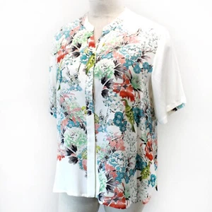 Dressori Woman Plus Size Embossed 100% Silk Floral Button Down Tunic Blouse 2X - Picture 1 of 10