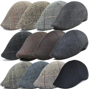 Mens Flat Cap Gatsby Tweed Baker Boy Hat Herringbone Newsboy Cap One Size - Picture 1 of 12