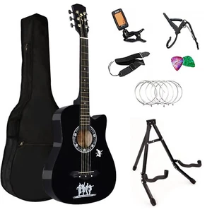 PAQUETE DE GUITARRA ACÚSTICA 4/4 TALLA 38" NEGRA 6 CUERDAS CON ACCESORIOS + SOPORTE - Imagen 1 de 6