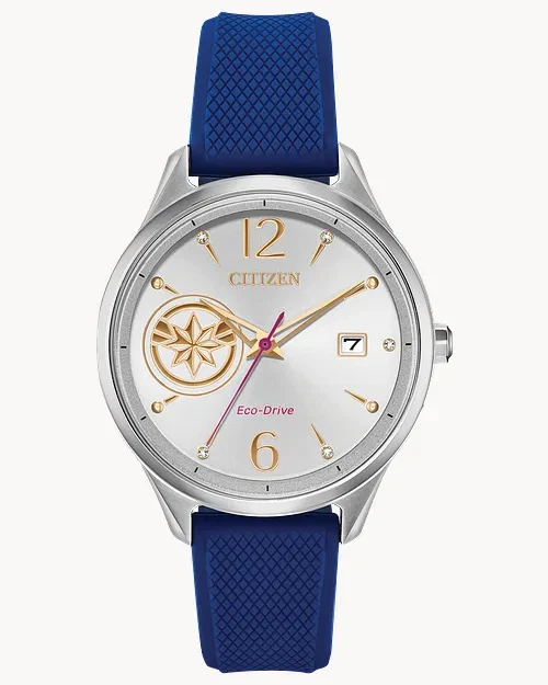 CITIZEN FE6101-05W ECO-DRIVE CAPTAIN MARVEL SILVER DIAL BLUE BAND WOMENS WATCH - image 1 of 1