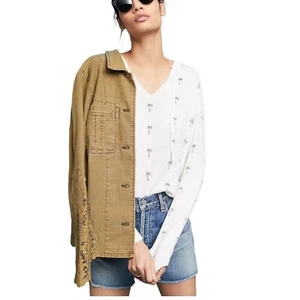 Anthropologie Moth Large creme Palme Kapuze Kordelzug Leinen Strickpullover - Bild 1 von 9