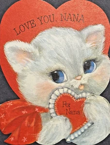 Carpeta de sellos vintage con tarjeta de San Valentín gato gatito gatito Nana sin usar - Imagen 1 de 5