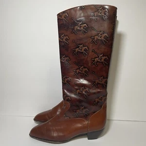 Nando Muzi Women's Brown Leather Polo Boots Western Heels Size 6 1/2 Horse Derby - Picture 1 of 13