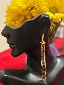 PERFECT BLACK RHINESTONE CHANDELIER EARRINGS COVERED WITH 18K GOLD FROM BRAZIL - Picture 1 of 2